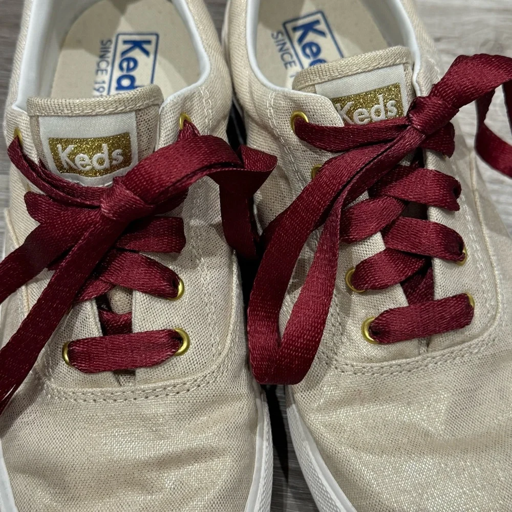 Keds Women's Cream Canvas Sneakers with Burgundy Laces